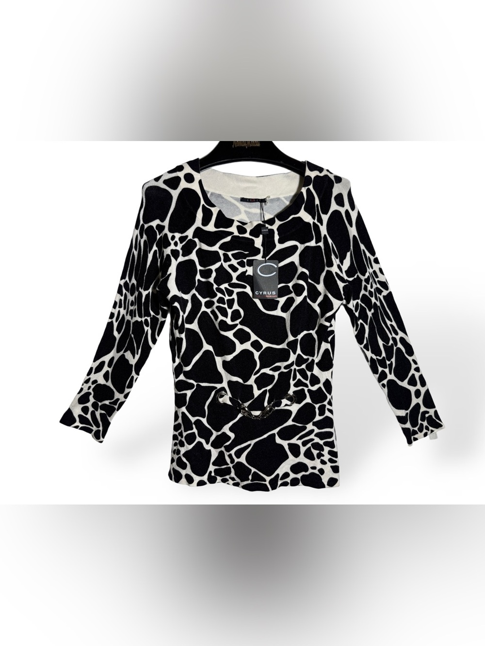 Cyrus Black & White Abstract Print Long Sleeve Top